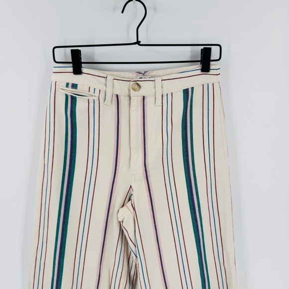 Madewell Cream Striped High-Rise Wide-Leg Crop Pants Size 27 Coastal Nautical - Picture 4 of 8
